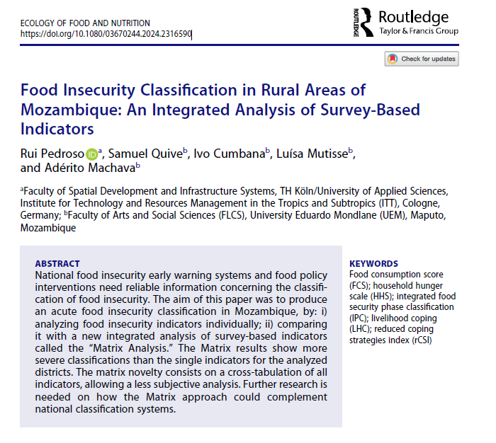 Food Insecurity Classification in Rural Areas of Mozambique: Scientific publication